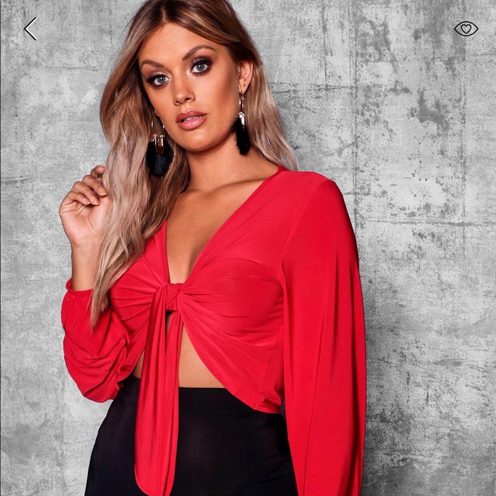 Plus size silky tie front top